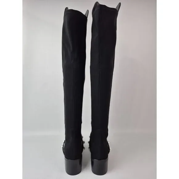 Stuart Weitzman Women's Black Portia 5050 Studded Pearl Boots Size 7.5 B - Picture 5 of 7